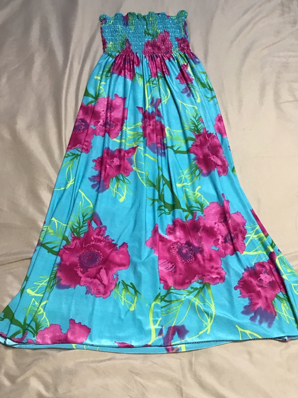 Blue Floral Smocked Maxi Skirt - Picture 3 of 4